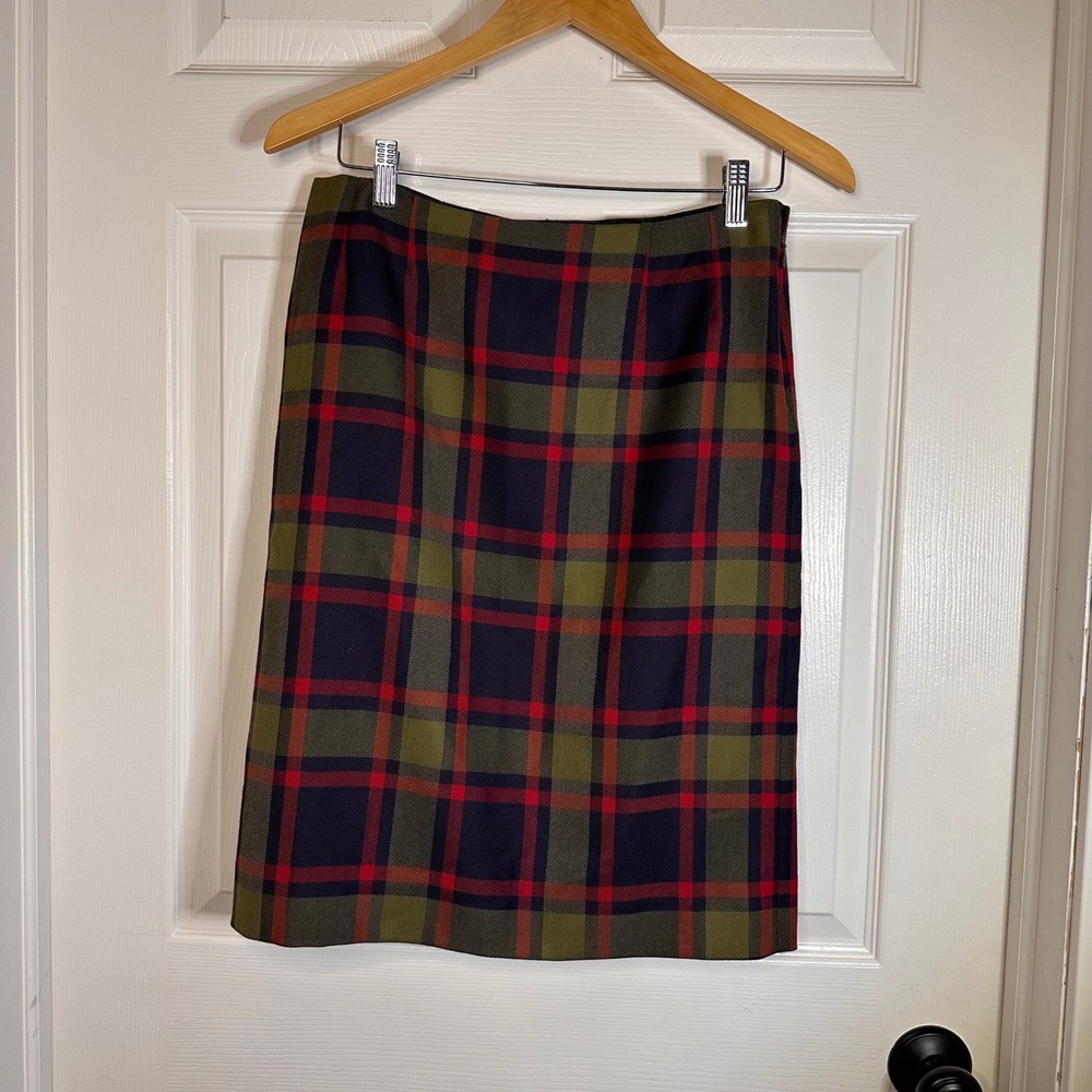 Blarney Woollen Mills Plaid‎ Wool Pencil Skirt Green Navy Red Made in Ireland